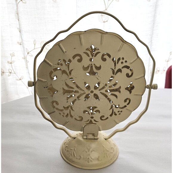 Serving Tray 3 Tier vtg cream punched metal filigree folding snack sample appeti - Picture 5 of 10